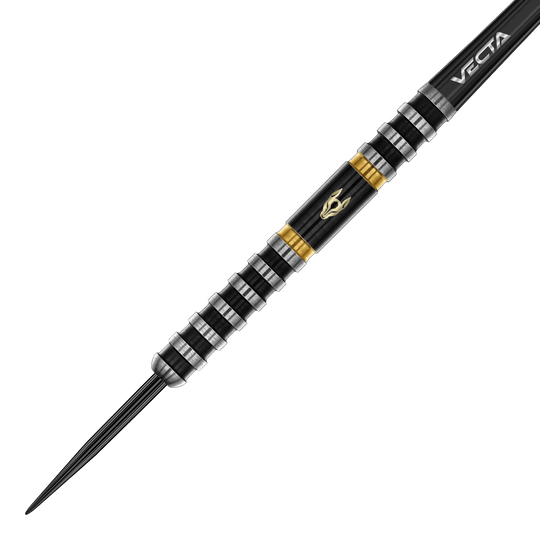 Fléchettes en acier Winmau Alex Spellman Winmau Alex Spellman Steeldarts sind hochwertige Steeldarts für Dartspieler. Das Bild zeigt das Design und die Details der Darts.