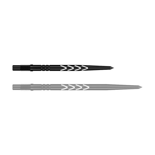 Embouts de fléchettes Shot Turbo Points Michael Smith - Noirs Ein einzelner Dartgriff mit schwarzer Spitze ist abgebildet. Der Griff hat eine texturierte Oberfläche.