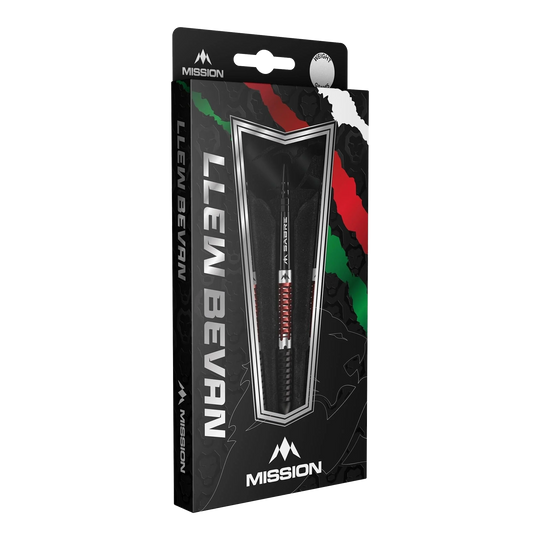Fléchettes Mission Llew Bevan Black Red Electro Steel - 23 g Mission Llew Bevan Black Red Electro Steeldarts - 23g. Elegante Steeldarts in Schwarz und Rot, ideal für Dartspieler.
