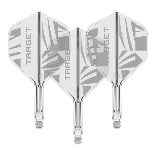 Ailettes standard Target K-Flex Clear No2 Abgebildet ist ein Set Target K-Flex Clear No2 Standard Flights in 19 mm. Die Anordnung ist nebeneinander.