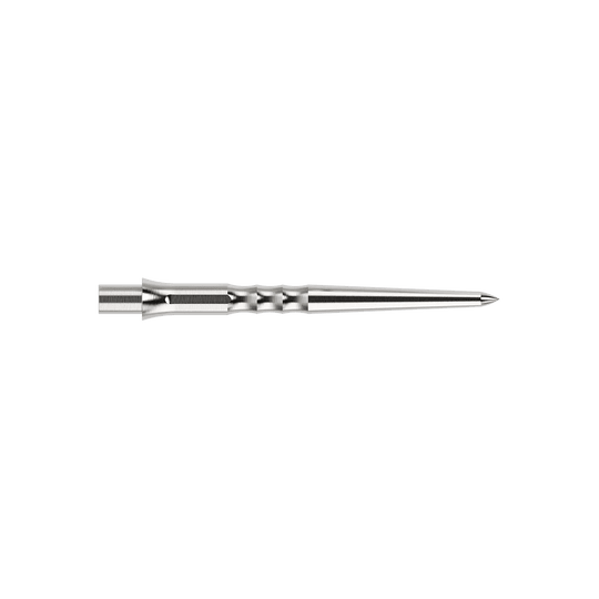 Pointes de fléchettes en acier Caliburn System - Ripple - NoLip - argent Das Bild zeigt eine silberne Caliburn Evo System Steeldartspitze Ripple NoLip, 28 mm lang. Die Spitze ist einzeln abgebildet.