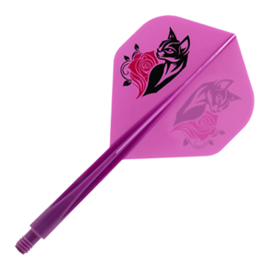Hier sieht man das Condor AXE Black Cat Purple Standard Flight-Shaft-System. Das Produkt kombiniert Flight und Shaft in einer robusten Einheit.