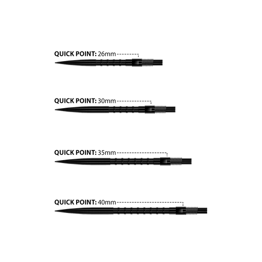 Das Bild zeigt Harrows Quick Point Heavy Metal Dartspitzen in Schwarz. Sie sind robust und für präzise Würfe geeignet.