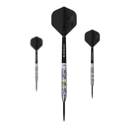 Mission Shuriken Steeldarts werden auch als Set angeboten. Auf diesem Bild ist ein komplettes Set der Mission Shuriken Steeldarts abgebildet.