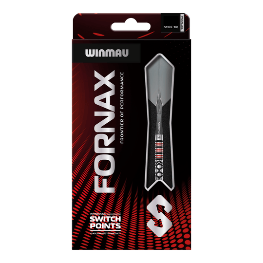 Winmau Fornax Parallel Switch Point Steeldarts werden auf diesem Bild gezeigt. Es handelt sich um hochwertige Steeldarts für Präzision und Kontrolle.