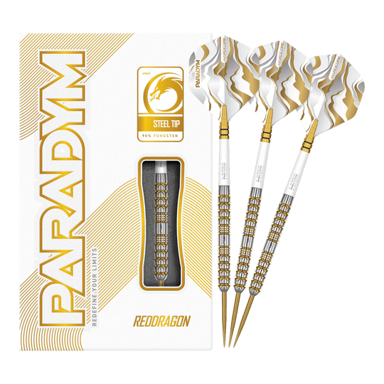 Fléchettes en acier Red Dragon Paradym Gold Parallel Abgebildet sind die Red Dragon Paradym Gold Parallel Steeldarts in voller Länge. Diese Steeldarts zeichnen sich durch ein geradliniges und glänzendes Design aus.