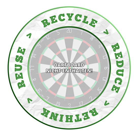 McDart Recycler Réduire Repenser Réutiliser Cadre de cible de fléchettes Zu sehen ist ein Produkt mit dem Dateinamen DBS-RRRR4_Surround_Recyle_Reuse_Reduce_Rethink_Grn_1. Es liegen keine zusätzlichen Informationen dazu vor.