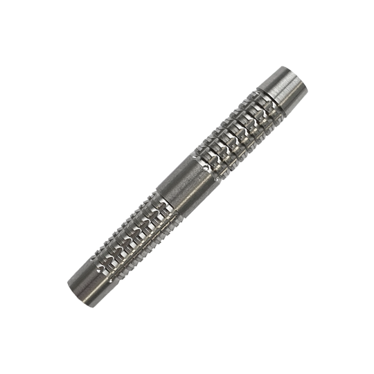 Corps de fléchettes souples McDart SilverGrip - 20 g Das Bild zeigt einen McDart SilverGrip Softdart Barrel mit einem Gewicht von 20g. Der Barrel ist aus Metall und hat eine strukturierte, griffige Oberfläche.