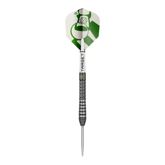 Fléchettes en acier Target Charlie Manby Swiss Points Zu sehen ist Target Charlie Manby Swiss Points Steeldarts. Das Bild präsentiert einen einzelnen Dart aus dem Set.