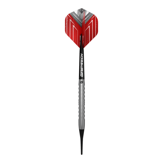 Fléchettes souples GOAT Podium Silver - 18 g Das Bild zeigt die GOAT Podium Silver Softdarts mit 18g. Dieses Softdart-Modell ist in Silberfarbe gestaltet.