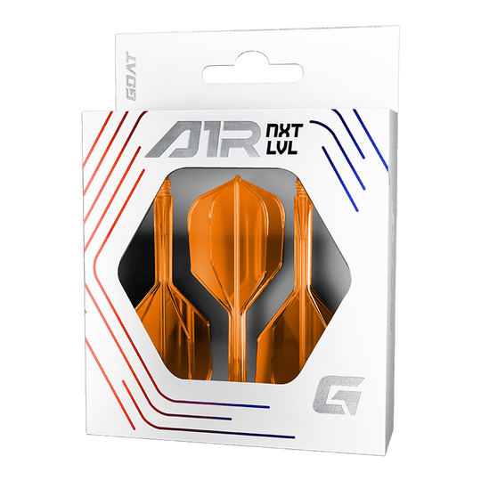 Das Bild zeigt das GOAT A1R No6 Flight-Shaft-System in Neon Orange. Dieses Dart-Zubehör eignet sich ideal für professionelle Spieler.