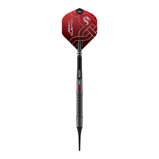 Fléchettes souples Red Dragon Jonny Clayton RD-ADV - 18 g Das Bild zeigt die Red Dragon Jonny Clayton RD-ADV Softdarts - 18g. Ein einzelner Softdart wird von oben präsentiert.