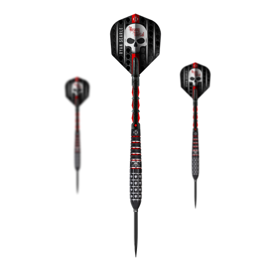 Fléchettes en acier à pointe rapide Ryan Searle série 3 de Harrow Das Bild zeigt die Harrows Ryan Searle Series 3 Quick Point Steeldarts. Es handelt sich um ein Set moderner Darts für das Steeldartspiel.