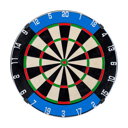 MCDB_Dartboard_mit_Wunschtext_HD_2 Das Bild zeigt eine klassische Dartscheibe mit farbigen Segmenten und Zahlen. Im äußeren blauen Bereich kann ein individueller Wunschtext eingefügt werden.