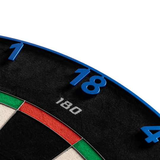Cible de fléchettes Precise 180 Endorphine en acier avec anneau numéroté - Bleu arctique Abgebildet ist das Precise 180 Endorphine Steeldartboard mit Nummernring - Arctic Blue. Die Scheibe eignet sich ideal für Turnier- und Freizeitspieler.