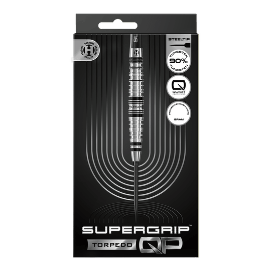 Fléchettes en acier Harrows Supergrip Torpedo Quick Point Hier werden die Harrows Supergrip Torpedo Quick Point Steeldarts dargestellt. Diese Darts sind robust und für hohe Performance beim Spielen geeignet.