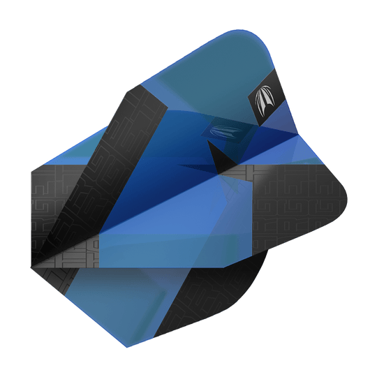 Ailettes standard Target Pro Ultra TAG bleues Ten-X - 3 jeux Das Bild zeigt einen blauen Dartflight mit schwarzen Mustern und einem kleinen silbernen Logo. Es handelt sich um das Produkt "Target Pro Ultra TAG Blau Ten-X Standard Flights - 3 Sets".