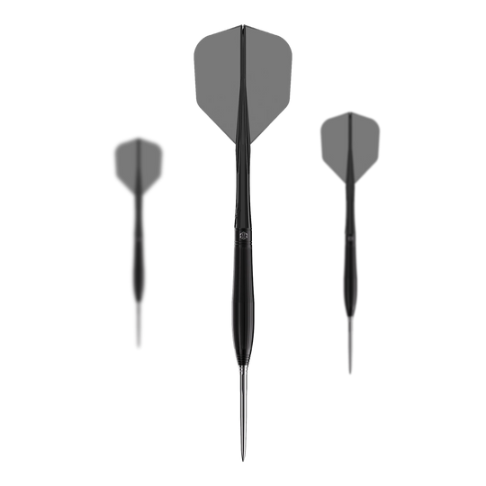 Fléchettes en acier Caliburn Chord C3 - 22,5 g Das Bild zeigt ein Set der Caliburn Chord C3 Steeldarts mit 22,5g. Diese Dartpfeile sind für präzises Spielen entwickelt.