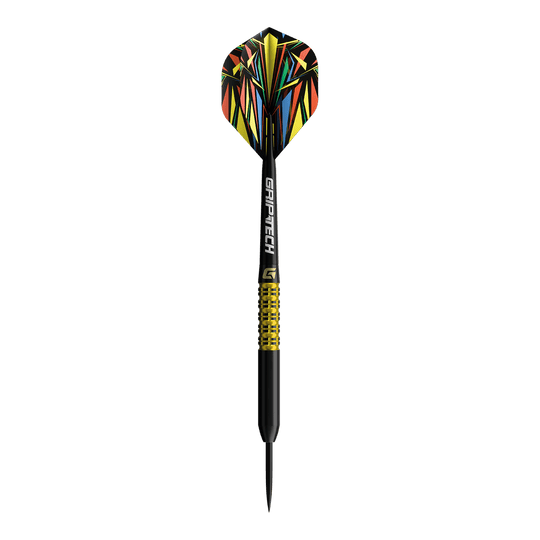 Fléchettes GOAT Athlete en acier tungstène jaune Zu sehen ist ein gelber Tungsten-Steeldart. Die Bezeichnung im Dateinamen lautet 'GD7000770 GOAT Athlete Yellow Tungsten Steeldarts 1'.