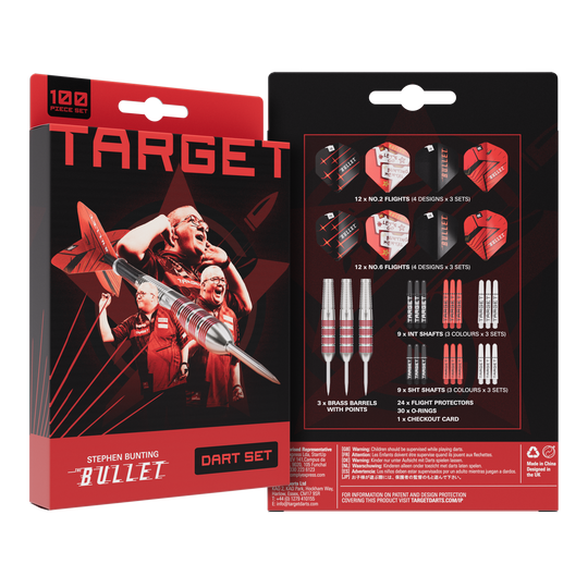 Coffret de 100 fléchettes en acier laiton Target Stephen Bunting Bullet - 22 g