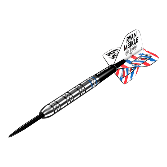 Fléchettes en acier Mission Ryan Meikle The Barber - 23 g Das Bild zeigt die Mission Ryan Meikle The Barber Steeldarts - 23g. Es handelt sich um professionelle Steeldarts mit hoher Genauigkeit.