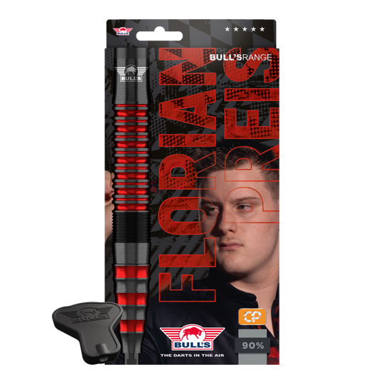 Bulls NL Florian Price 90 Point Convertible Steeldarts Zu sehen sind Bulls NL Florian Preis 90 Convertible Point Steeldarts. Das Set enthält mehrere Darts.