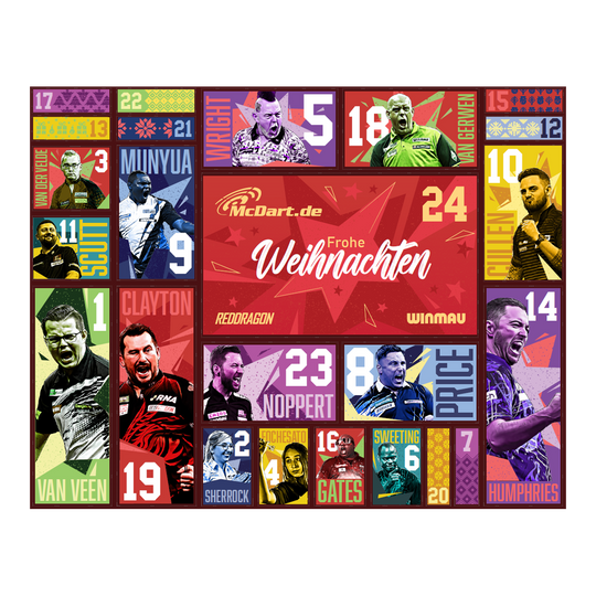 Calendrier de l'Avent McDart Steel Darts 2026 Der McDart Steel-Darts Adventskalender 2026 ist auf diesem Bild zu sehen. Die Verpackung zeigt attraktive Darts-Motive und weihnachtliches Design.
