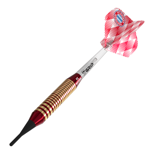 Fléchettes souples en laiton Bulls FC Bayern Munich - 18 g Bulls FC Bayern München Brass Softdarts mit einem Gewicht von 18g sind auf dem Bild dargestellt. Diese Softdarts sind ideal für Fans des Fußballvereins.