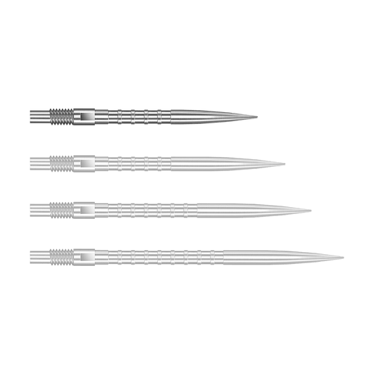 Pointes de fléchettes Harrows Quick Point Heavy Metal - Argent Das Bild zeigt Harrows Quick Point Heavy Metal Grip Dartspitzen in Silber mit einer Länge von 26mm. Dies ist das erste Stück der Serie.