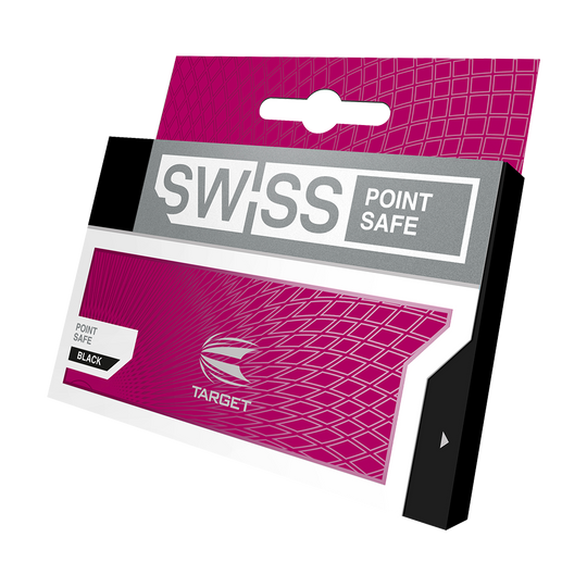 119648_Target_Swiss_Point_Safe_6 Die Abbildung zeigt die Verpackung des Produkts "Target Swiss Point Safe". Die Verpackung ist überwiegend pink mit silbernen und schwarzen Akzenten gestaltet.