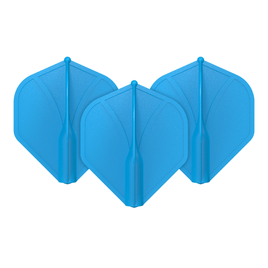 Profil aérodynamique moulé n°2 Vols standard Auf dem Bild sind drei blaue Dart-Flights zu sehen. Sie haben eine geformte, stabile Struktur und sind nebeneinander angeordnet.