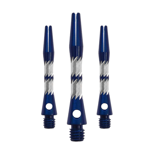 Zu sehen ist ein Set Bulls NL Minor Aluminium Shafts in Blau mit 33 mm Länge. Diese Aluminiumschäfte werden für Darts verwendet.