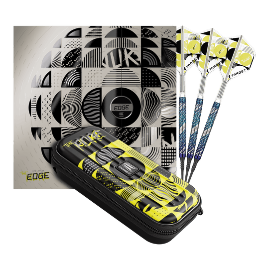 Fléchettes Target Luke Littler Edge Soft - 19 g Auf dem Bild befindet sich das Set der Target Luke Littler Edge Softdarts - 19g. Die Darts sind komplett und gut sichtbar angeordnet.