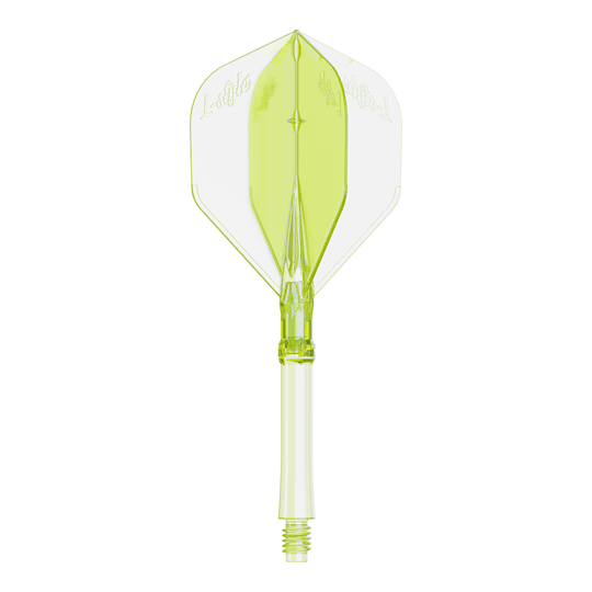 Abgebildet ist ein Dartflight in Neon-Gelb, große Größe, für das L-Style L-System. Das Produkt ist speziell für Dartspieler entwickelt.