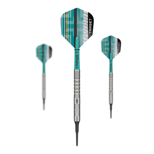 Target Hydro 12 Softdarts Target Hydro 12 Softdarts sind hochwertige Softdarts für das Dartspiel. Das Bild zeigt das Design und die Verpackung dieses Produkts.