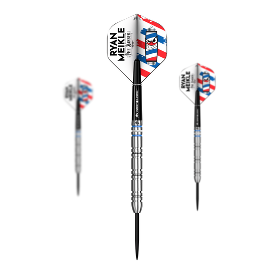 Fléchettes en acier Mission Ryan Meikle The Barber - 23 g Mission Ryan Meikle The Barber Steeldarts - 23g Set ist zu sehen. Das Produkt wird aus mehreren Perspektiven gezeigt.