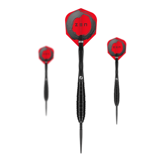 Gezeigt wird das Shot ZEN Bomber Turbo Point Steeldarts 1Set. Das Set eignet sich optimal für Einsteiger und Profis.