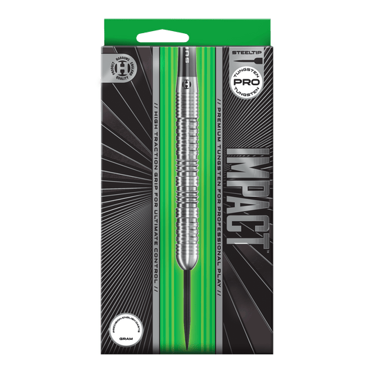 Fléchettes en acier Harrows Impact Abgebildet sind Harrows Impact Steeldarts aus einer anderen Perspektive. Die Darts wirken robust und professionell.