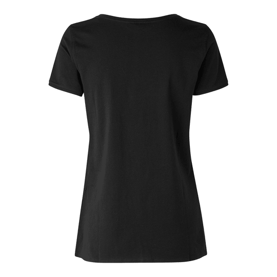 T-Shirt Femme Barrels and Shafts - Noir Das Bild zeigt ein schwarzes Damen-T-Shirt von hinten. Das T-Shirt hat einen einfachen, klassischen Schnitt ohne sichtbare Aufdrucke oder Muster.