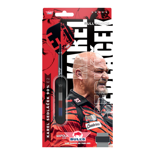 Fléchettes en acier Bulls NL Karel Sedlacek E2 - 24 g Auf dem Bild befinden sich die Bulls NL Karel Sedlacek E2 Steeldarts - 24g. Sie sind ideal für Dartspieler, die Präzision und Qualität schätzen.