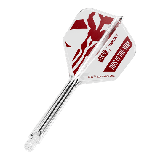 Coffret Target Star Wars K-Flex Mandalorian No6 Flights Zu sehen ist '410625_Target_StarWars_K-Flex_ThisIsTheWay_No6_Flights_33mm_1b'. Es handelt sich wohl um Dart-Flights mit dem Schriftzug 'This Is The Way'.