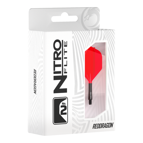 Ailettes Red Dragon Nitroflite - Tige noire, ailettes rouges n°2 Abgebildet ist das Produkt Red Dragon Nitroflite - Black Shaft Red No2 Flights. Die Flights sind für Dartpfeile geeignet und haben schwarze und rote Farben.