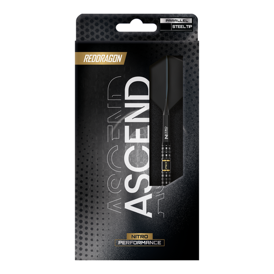 Dieses Bild zeigt die Red Dragon Ascend Parallel Steeldarts. Die Steeldarts haben ein modernes Design und sind für Präzision beim Dartspiel gemacht.