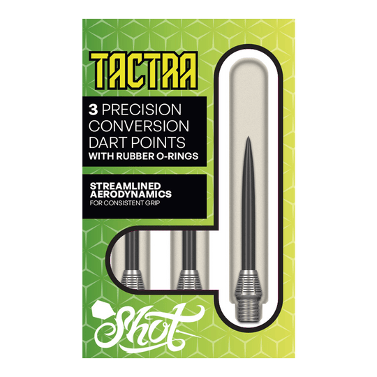 Points de conversion Shot Tactra - 34 mm Hier sieht man die Shot Tactra Conversion Points - 34 mm. Sie bieten eine praktische Lösung für Dartspieler, die flexibel wechseln möchten.
