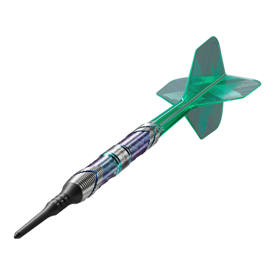 Fléchettes souples Target Japan Kaze Series Ceros 03 - 19 g Dies ist der Target Japan Kaze Series Ceros 03 Softdart mit einem Gewicht von 19g. Der Dart hat ein auffälliges Design mit grünen Flights und einem strukturierten Barrel.