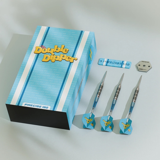 Fléchettes en acier Precise 180 Bela Schugmann Double Dipper V1 Das Bild zeigt die Precise 180 Bela Schugmann Double Dipper V1 Steeldarts. Diese Dartpfeile sind optimal für fortgeschrittene Dartspieler.