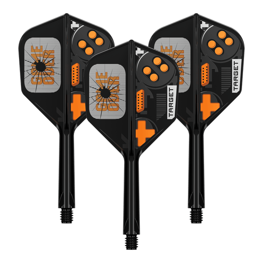 Target K-Flex Game Over No6 Vols Das Bild zeigt ein Set von Dart Flights. Es handelt sich um das Modell 410577 Target K-Flex GameOver No6 Flights 26mm 1Set.