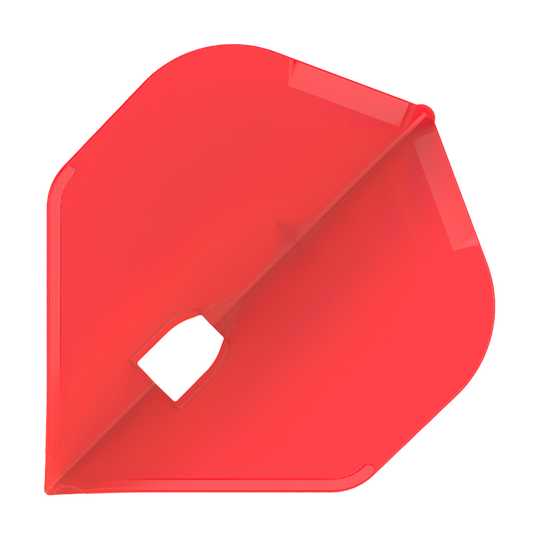 Auf dem Bild ist ein rotes Dartflight zu sehen. Es hat eine klassische Form und eine kleine Öffnung in der Mitte.