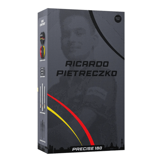 Fléchettes souples Precise 180 Ricardo Pietreczko GEN1 Abgebildet sind die Precise 180 Ricardo Pietreczko GEN1 Softdarts. Sie eignen sich ideal für Präzisionswürfe im Softdart-Bereich.