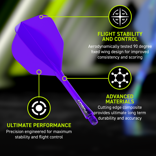 Système d'arbre de vol Winmau Fusion n° 6 violet Das Bild zeigt das Winmau Fusion Flight-Shaft-System No6 in Lila. Es verbessert die Flugeigenschaften von Dartpfeilen.